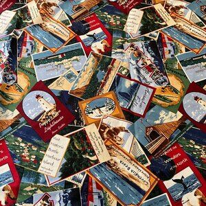 Greetings from Canada Sewing Fabric Victoria Banff Horseshoe Falls Provinces